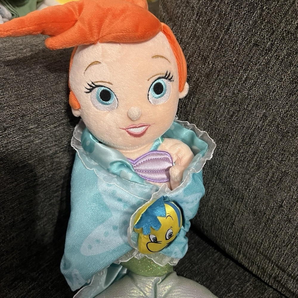 Disney Parks The Little Mermaid 10” Baby Ariel In A Blanket Plush Babies